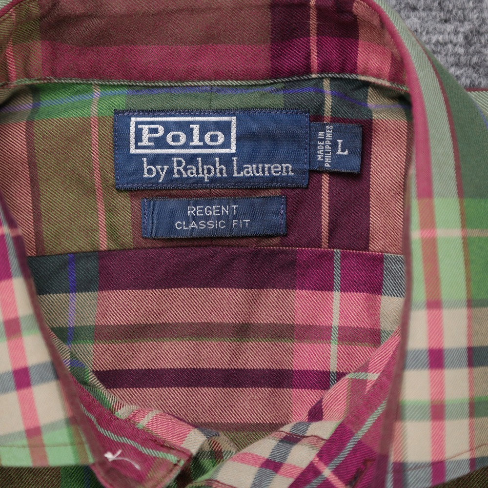 Polo Ralph Lauren Regent Mens Classic Fit Plaid Cotton Shirt Brown Green L - Picture 3 of 5